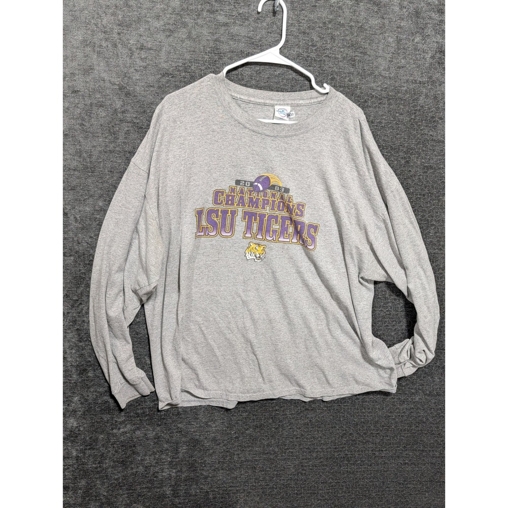 Vintage LSU‎ Tigers 2003 National Champions Gray Long Sleeve Shirt Delta 2XL